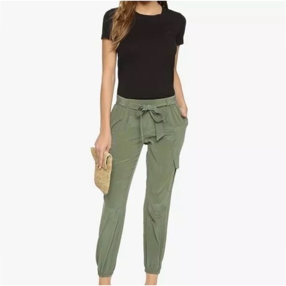 Joie Aliza Green Silk Cargo Joggers Size Small Elastic Cuff